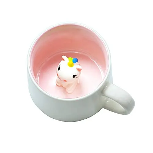 BigNoseDeer Unicorno Carino Tazza in Ceramica Unico Dipinto a Mano novità Coppe per Animali 3D, Personalizzata Cioccolato tè Latte Tazze, per Matrimoni, Compleanni, Amanti dell'unicorno Donne Ragazze
