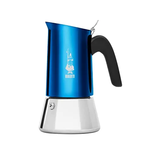 Bialetti Caffettiera New Venus Blu 4 Tazze, Manico anti scottatura, Adatta a Induzione, 4 Tazze (170 ml), Acciaio Inossidabile, Blu