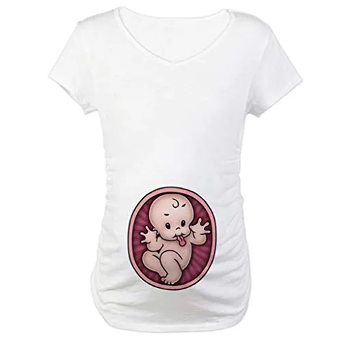 FRAUIT Maglia Premaman Manica Corta Divertenti Bimbo Che Esce dalla Zip Taglie Forti Donna Abbigliamento T Shirt maternità con Stampa Vestaglia Premaman Camicetta Gravidanza Maniche Lunghe