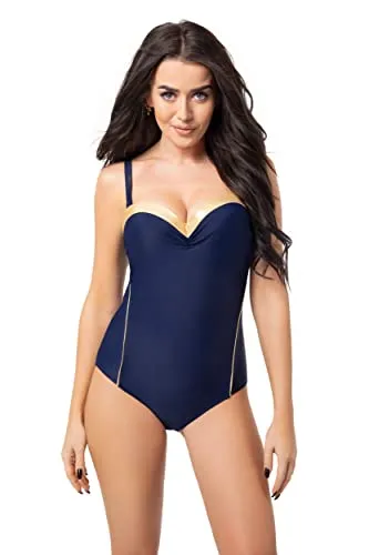 Selente My Secret K8093 Costume Mare/Piscina Intero Donna con Ferretti Taglie Forti, Blu/Oro, 52