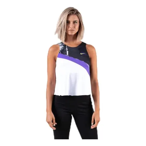 Nike W Nkct 2 in 1 Tank NY NT, Maglietta Senza Maniche Donna, Bianco/Viola/Nero/Giallo Fluo (White/Psychic Purple/Black/Volt), M