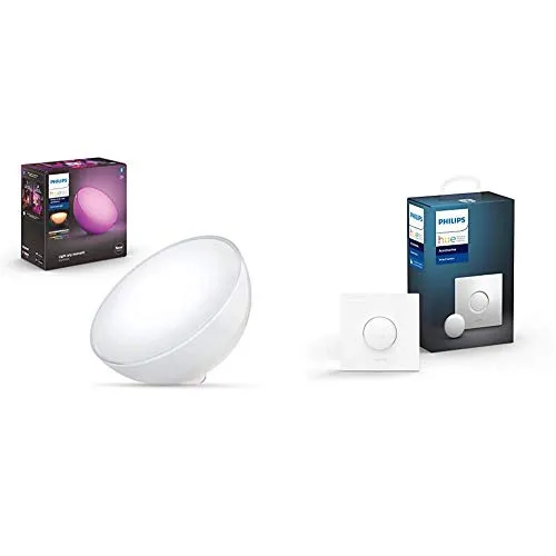 Philips Hue Go, Lampada Portatile Connessa, 520 lm, Bluetooth (2019) + Smart Button Telecomando Illuminazione Intelligente, Bianco (2019)