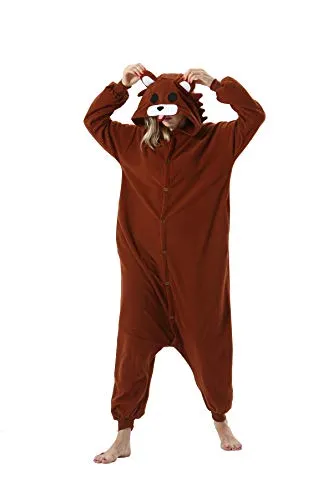 Simzoo Pigiama Animali Unisex Adulto Cosplay Halloween Carnevale Costume Animale Pigiama Orso Bruno XL(178-187CM)