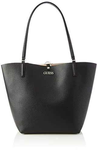 Guess Alby Toggle Tote, Bags Satchel Donna, Black/Stone, One Size