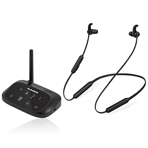 Avantree HT5006 Cuffie Wireless Auricolari a Collana Senza Fili per TV, PC con Trasmettitore Bluetooth PASS-THROUGH per Audio Ottico Digitale, RCA, AUX da 3.5mm, Plug & Play, Nessun Ritardo Audio