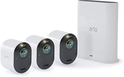 Arlo Ultra, Telecamera Videosorveglianza WiFi esterno 4k, allarme casa, Visione Notturna a colori, Audio 2 Vie, 180°, Compatibile con Alexa/Google Wi-Fi, Prova gratuita inclusa Arlo Secure, Bianco