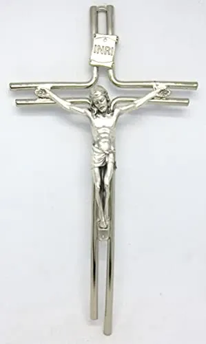GTBITALY 10.588.10 croce crocefisso crocifisso con cristo e targhetta inri da muro da parete argento misura 20 cm