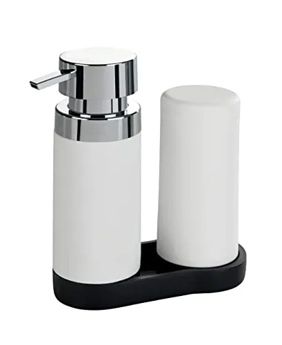 WENKO Set lavapiatti Easy-Squeeze bianco - Dispenser sapone e dispenser detersivo piatti Capacità: 0.25 l, Poliresina, 15 x 18 x 7 cm, Bianco