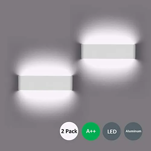 2 Pezzi Lampada da Parete 12W Bianco Freddo LED Applique da Parete con Stile Moderno,Up Down Interni Lampada a Muro per Decorazione in Alluminio, Perfetto per Soggiorno Corridoio Bagno Scale