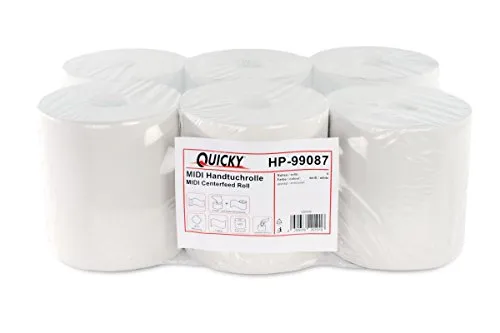 Quicky Set di 6 rotoli di carta asciugamano unico spessore riciclata Carta Progress interiori bianchi di 20 cm