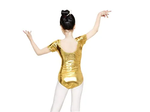 J&E-Maillots - Body da danza, per ginnastica, a maniche corte, modello classico per ragazza oro 8-10 anni