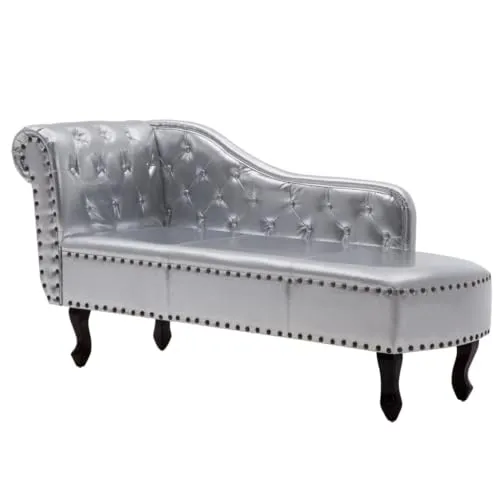 vidaXL Chesterfield chaise longue Chesterfield poltrone Chesterfield ecopelle argento