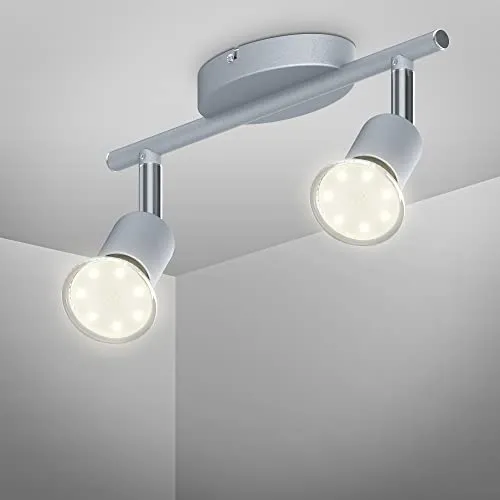 B.K. faretto LED da soffitto orientabile, include lampadina GU10 da 3W 250Lm, luce calda, lampada a muro, plafoniera da parete o soffitto, da interno, corpo metallo, color titanio, 230V, IP20