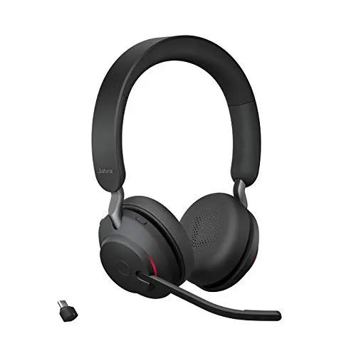 Jabra Evolve2 65 Wireless PC Headset – Noise Cancelling UC Certified Stereo Headphones With Long-Lasting Battery – USB-C Bluetooth Adapter – Black