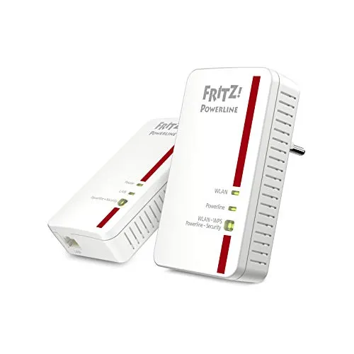 AVM FRITZ!Powerline 1240E WLAN Set Edition International, Kit extender per rete elettrica fino a 1.200 Mbit/s, Wi-Fi integrato fino a 300 Mbit/s, Mesh, Access Point, Interfaccia in italiano