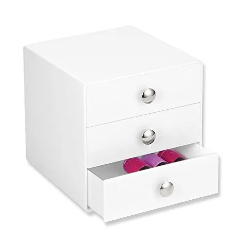 iDesign Porta trucchi con 3 cassetti, Mini cassettiera per trucco, gioielli e cosmetici, Organizzatore trucchi in plastica a forma di cubo, bianco