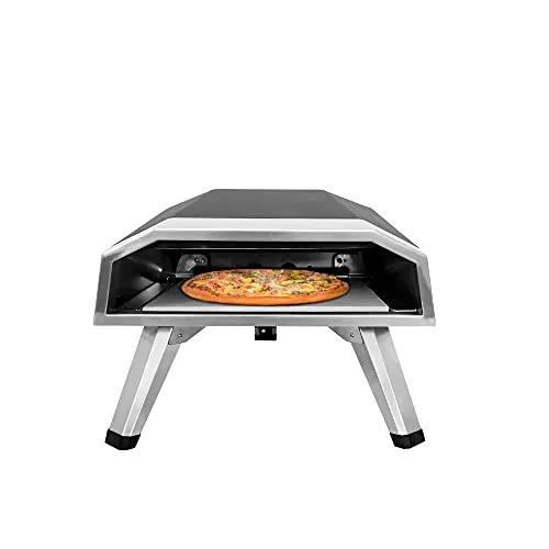 Forno per pizza portatile a gas con sistema di rotazione automatico, kit per grigliare pizza con pietra per pizza da 12 pollici e piedini pieghevoli