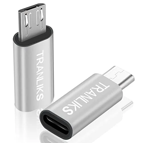 TRANLIKS Adattatore da Micro USB a Lightning, Confezione da 2 Adattatore da Lightning (Femmina) a Micro USB (Maschio) per Solo Ricarica, Cuffie Non Supportate - Argento