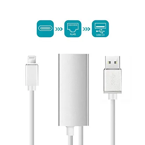 Adattatore di rete LAN Ethernet Gigabit RJ45 per iPhone / iPad, adattatore Ethernet a velocità ultraveloce compatibile con 10 / 100 / 1000 Mbps