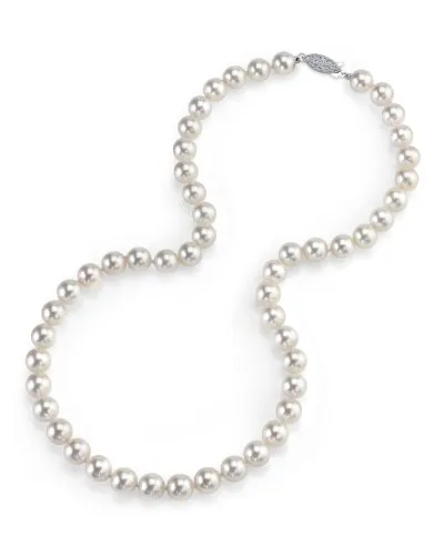 Collana di perle Akoya bianche giapponese 7 - 7,5 mm AAA perla acqua dolce Princess lunghezza 45 cm - vero oro chiusura e Oro bianco, cod. 7075-AK-W3A-18-WG