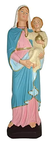 Statua da esterno della Madonna con Bambino in materiale infrangibile, dipinta a mano, da 60 cm