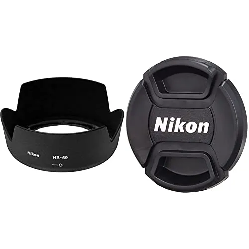 Nikon HB-69 Schermo parasole per obiettivo Nikkor AF-S DX 18-55mm VR II & Lc-52 Coperchietto Frontale Innesto Rapido 52 Mm, Nero