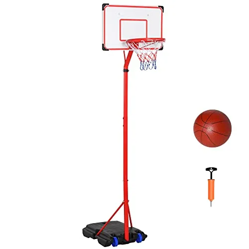 HOMCOM Canestro Basket con Altezza Regolabile da 216-261.5cm per Bambini, con Tabellone Bianco e Piantana Riempibile con 2 Ruote