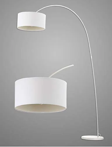 Lampada da terra ad arco medello Modernluci, Lampada de terra a realizzata con una montatura in metallo verniciato Bianco e paralume in stoffa Bianco ø 40 cm, altezza: 228 cm, attacco E27