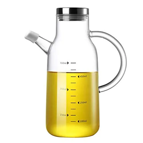 XiaoShenLu Bottiglia Dispenser per Olio d'oliva, Bottiglia di Olio in Vetro Non sgocciola, Contenitore per Olio vegetale, Olio d'oliva, Dispenser di Olio in Vetro, 550ml