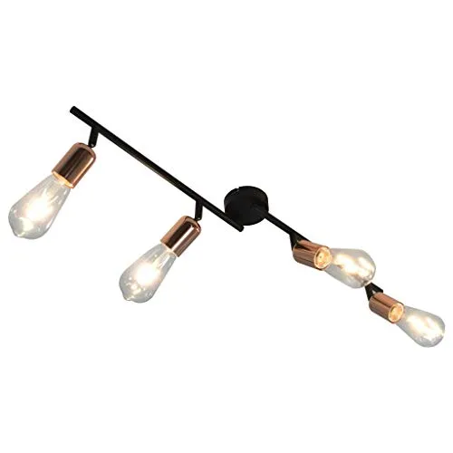 vidaXL Faretto a 4 Vie con Lampadine a Incandescenza 2 W E27 in Metallo Regolabile Moderno Elegante Lampada da Parete Plafoniera Nero e Rame 60 cm