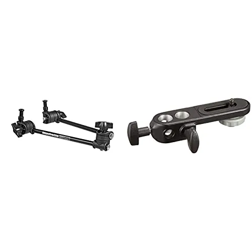 Manfrotto 196AB-2 Braccio Snodabile a 2 Sezioni in Alluminio, Senza Staffa, Nero & 143BKT Testa a Staffa per Fotocamera, Attacco da 1/4", con Attacco per Spigot da 16 mm, per Fotografia