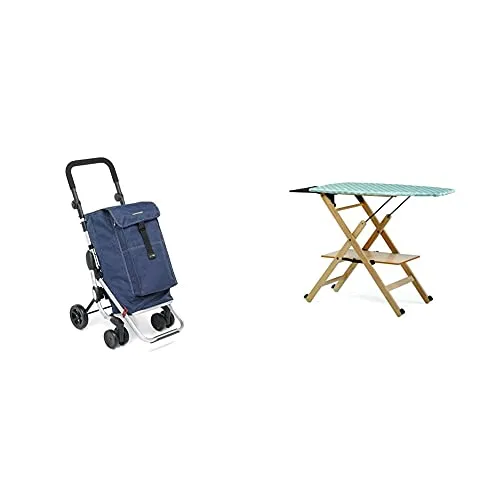 Foppapedretti Go Up Carrello Portaspesa, Blu (Blue Jeans) & Assai Asse Da Stiro, Naturale