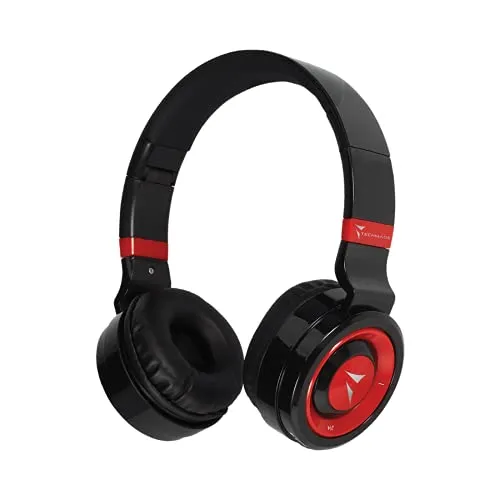 TECHMADE Cuffie Wireless Bluetooth 5.0, Pieghevoli Cuffie Over Ear Microfono Incorporato Suono Stereo HiFi Cuffie Over Ear, Per Viaggi PC Cellulare| FM Radio, SD Card Slot (max 32GB) (rosso)