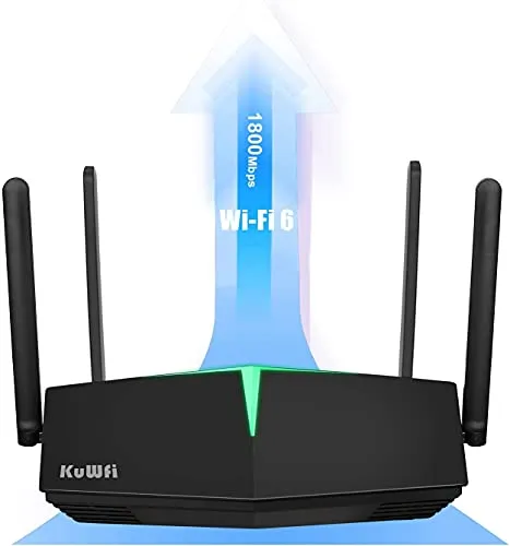 KuWFi Smart Dual Band WiFi 6 Router 802.11ax Wireless Internet Bitcoin Router with 4 Gigabit Ports Supporto Beamforming OFDMA MU-MIMO for Home Office
