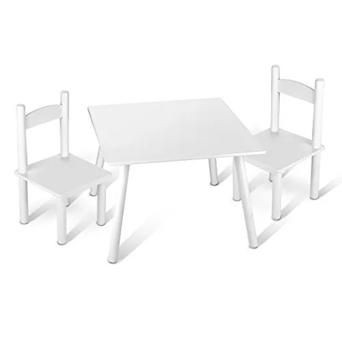 Leomark Tavolo e 2 sedie in Legno, tavolino Set da cameretta per Bambini, Gioco di Gruppo in Classe, mobili per Bambini, Stanza dei Bambini mobili Alta qualità Stabile, Colore Bianco