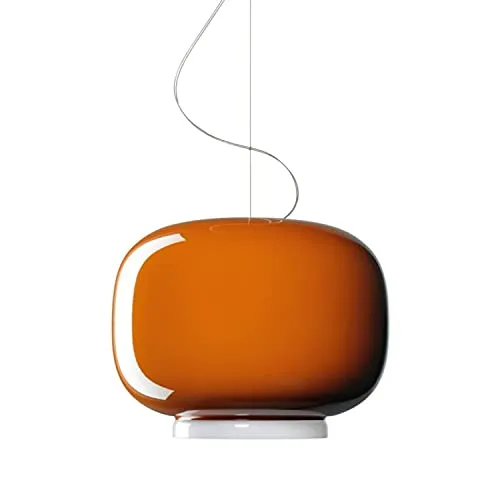 Lampada a sospensione 21W attacco E27 con diffusore in vetro soffiato e supporto diffusore in policarbonato trasparente modello Chouchin 1, 40 x 40 x 31 cm, arancione (rif. 210071 53)