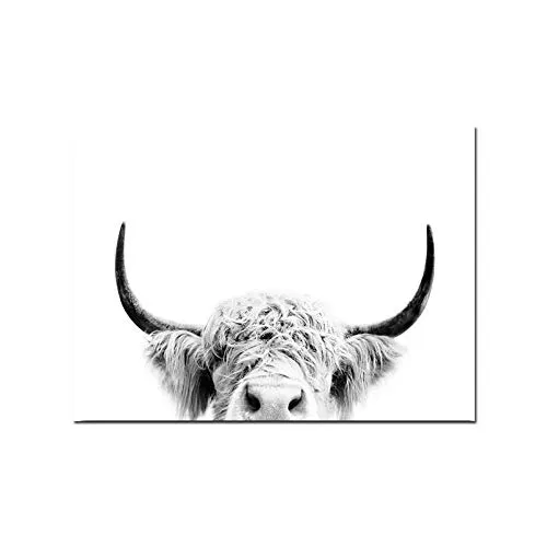 Stampa su tela, motivo: mucca, colore: bianco e nero