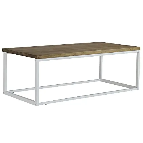 iCub U - Tavolino da salotto o ausiliario, 100 x 60 x 43 cm, bianco, piano in legno massiccio di spessore 18 mm, finitura vintage, stile industriale box Furniture