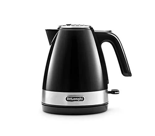 De'Longhi KBLA2000.BK bollitore elettrico, Capacità 1L, filtro anticalcare lavabile, spegnimento automatico, indicatore livello acqua, piedini antiscivolo, avvolgicavo, potenza massima 2000watt, Nero