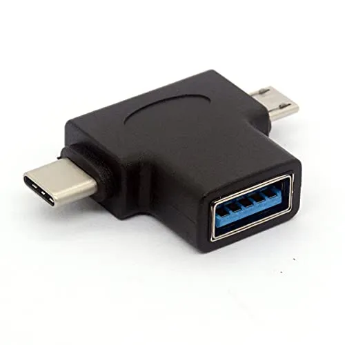 Adattatore USB 3.0 da femmina a micro USB 5 pin maschio e tipo C (USB C) Connettore 2 in 1 USB T Shape OTG