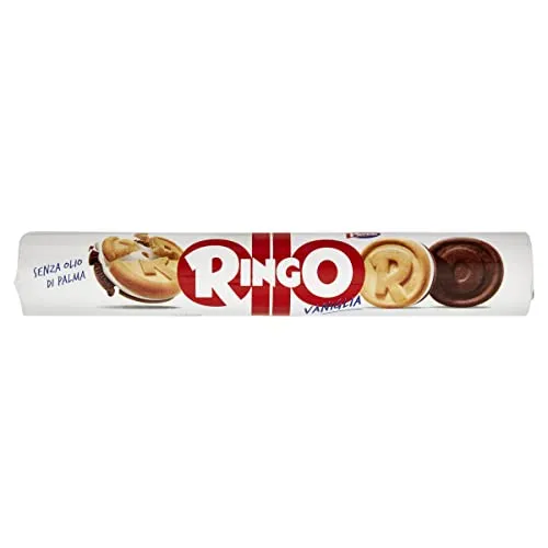 Pavesi Ringo Biscotti Farciti con Crema al Gusto Vaniglia, Snack per Merenda o Pausa Studio, senza Olio di Palma - Formato Tubo da 165 g