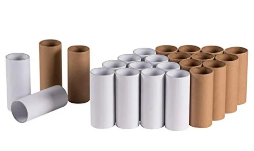 Craft Rolls - Confezione da 24 tubi di cartone, fai da te, rotoli di carta igienica vuoti, per progetti di arte e artigianato per bambini, colore bianco e marrone, 4 x 4 x 10 cm