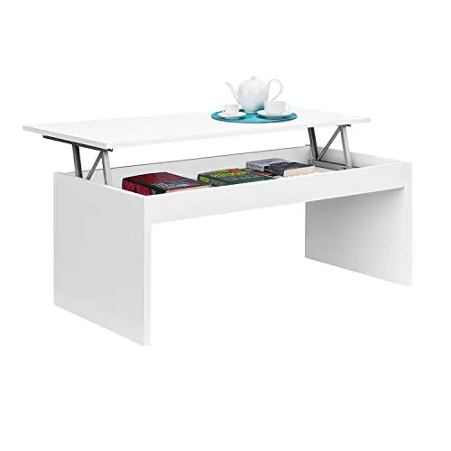 Habitdesign 001638BO - Tavolino modello Zenit, tavolo da pranzo in colore Bianco Brillante, Misure: 102 cm (larghezza) x 43/52 cm (altezza) x 50 cm (profondità)