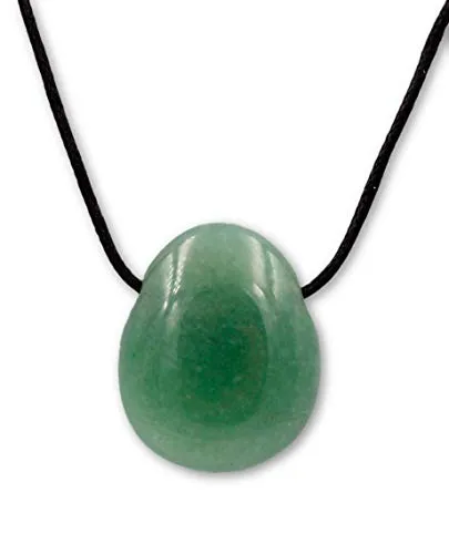 Taddart Minerals – Ciondolo in pietra di tamburo verde dalla gemma naturale avventurina con collana in pelle.
