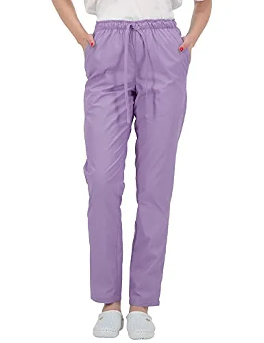 B-well ALESSI Pantaloni Infermiere Pantalone Sanitario Pantaloni Sanitari Pantaloni Divisa Sanitaria Pantaloni Medici Unisex con Elastico in Vita e 3 Tasche Posteriori Lilla, XL