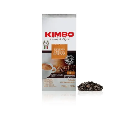 Kimbo Chicchi di Caffè Interi Crema Intensa, Tostatura Media, Busta da 1kg