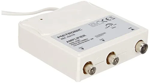 Metronic 432176 - Amplificatore da interno con regolazione di guadagno FM-UHF, guadagno regolabile fino a 30 dB, protezione 4G, prese TV, diametro 9,52 mm, colore: Bianco