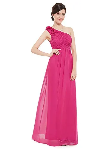 Ever-Pretty Vestito da Damigella Donna Chiffon A Fiori Una Spalla Stile Impero Senza Maniche Rosa Caldo 50