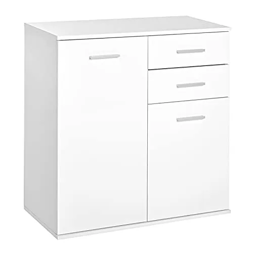 HOMCOM Cassettiera da Ufficio 2 Cassetti 2 Ante con Ripiano Regolabile Legno 71x35x76cm Bianco