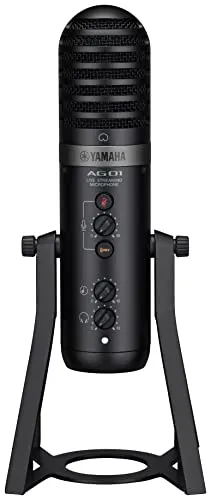 Yamaha AG01 Microfono a Condensatore USB per Streaming Live, Registrazione e Riproduzione Audio ad Alta Risoluzione, per Windows, Mac, iOS e Android, Nero